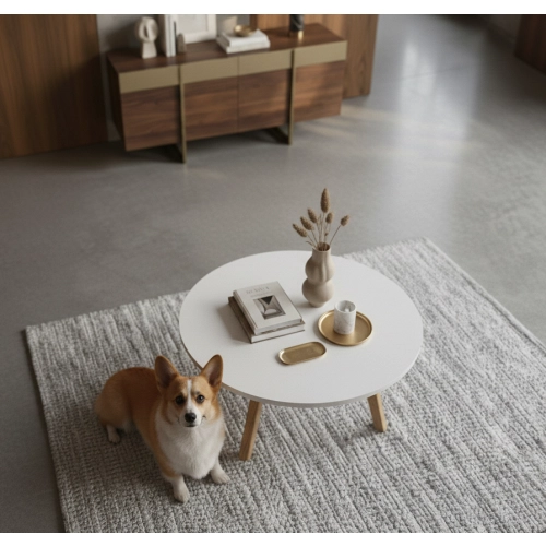 STOLIK KAWOWY z Drewna Litego Dębowego Blat Biały Płyta MDF  STK-939